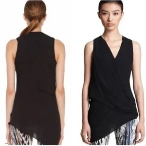 Helmut Lang Minimalist Draped Asymmetrical Hem Sleeveless Top Black‎ Size S